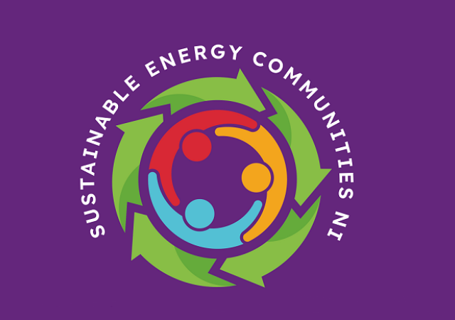 Purple background logo with the words "Sustainable Energy Communities NI".