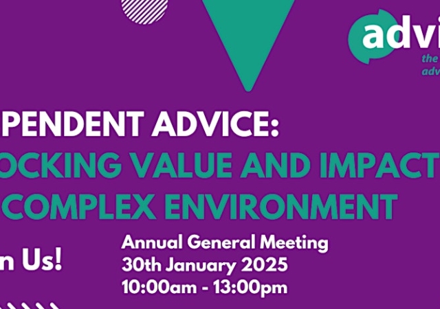 Purple image displaying details of the Advice NI AGM on 30th January 2025 from 10am to 1pm.